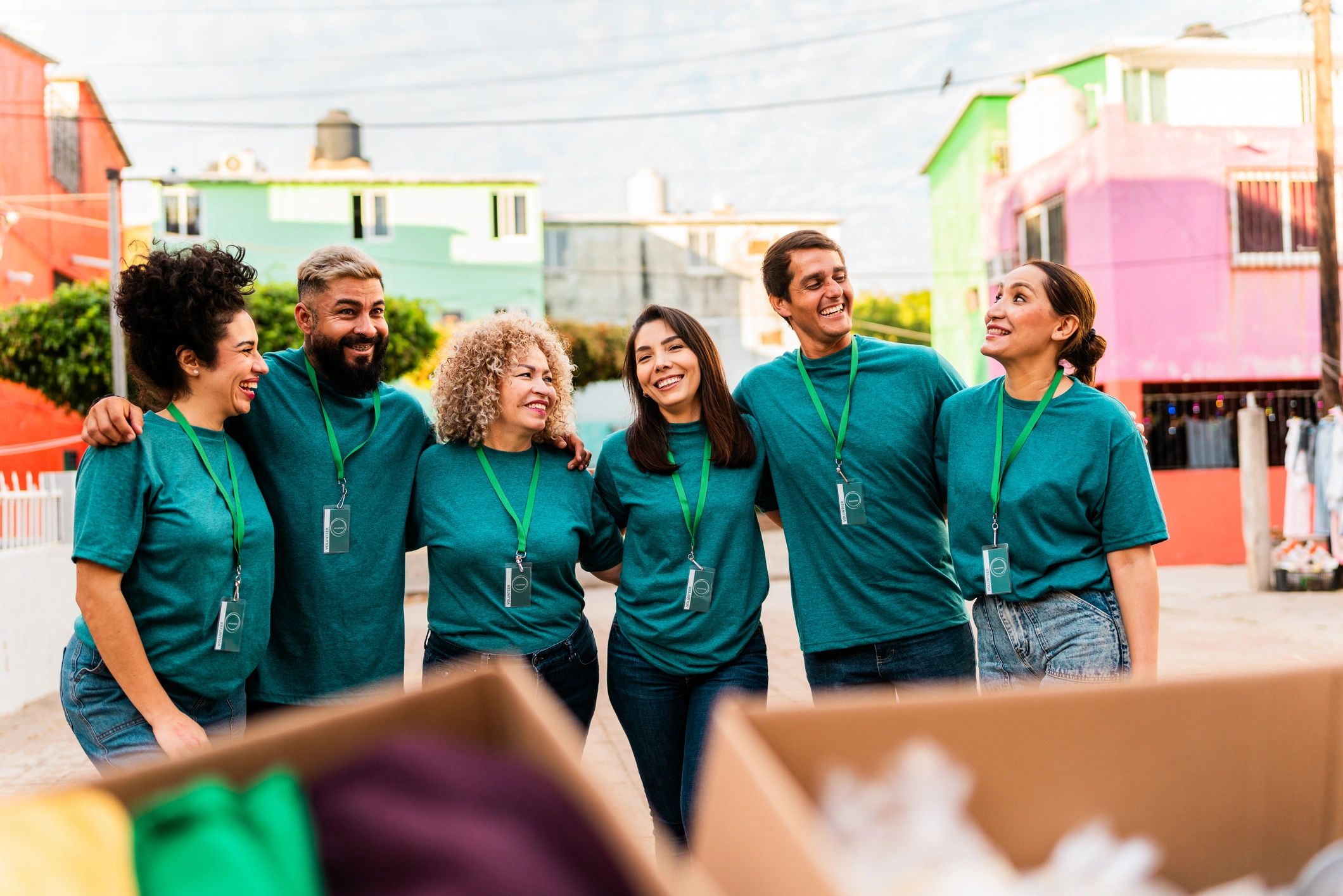 Colleagues talking outdoors